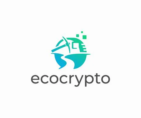 Blockchain meaning technology logo design. Renewable cryptocurrency mining Stock Illustration