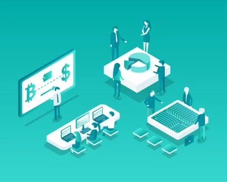 Blockchain Meeting Set Icons Vector Illustration Stock Illustration