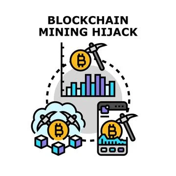 Blockchain mining hijack concept accessing digital cryptocurrency Ilustración de archivo