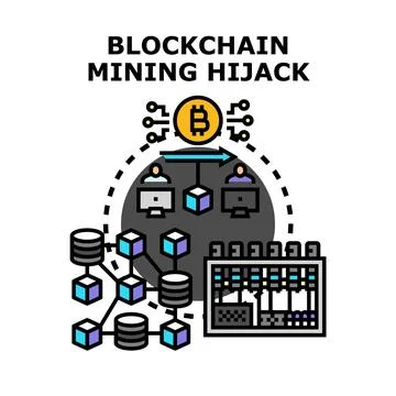 Blockchain mining hijack vector concept illustration Stock Illustration