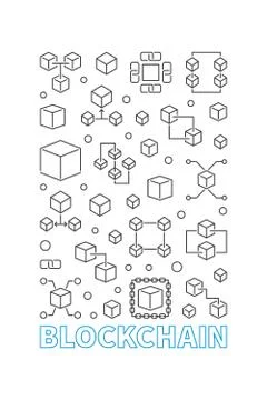 Blockchain modern vertical vector poster in thin line style Stock Illustration