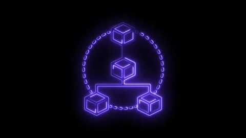 Blockchain neon network node connection cryptocurrency decentralized system.. Stock Footage 315958381