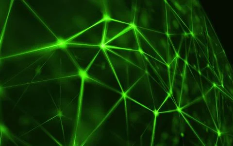 Blockchain network - Abstract connected dots on bright black background Stockillustratie