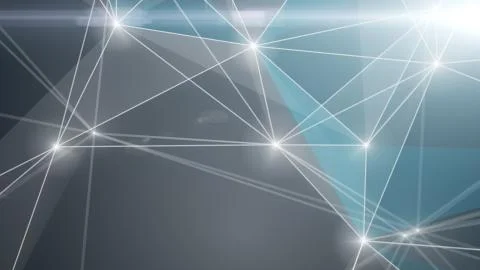 Blockchain network - Abstract connected dots on bright blue background. Inter Illustrazione stock