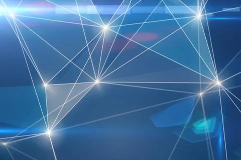 Blockchain network - Abstract connected dots on bright blue background. Inter Stockillustratie