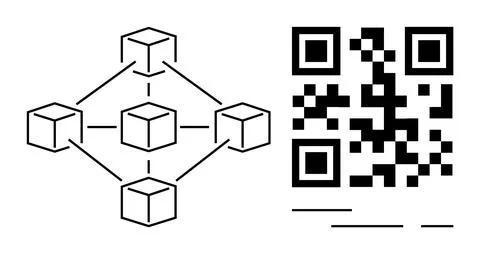 Blockchain Network and QR Code Diagram Illustrating Modern Technology in a .. Stock Illustration