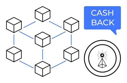 Blockchain Network with Cashback Concept and Eye Symbol for Vision and Rewa.. Stock Illustration