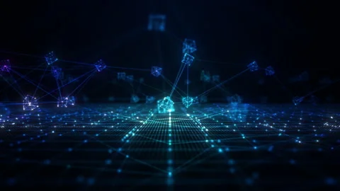 Blockchain network concept with digital cube rotation, Global technology Stock Footage 246678352