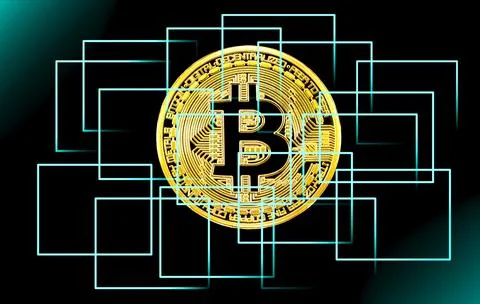 Blockchain network concept, Distributed technology, Block chain and computer  Illustrazione stock