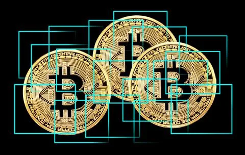 Blockchain network concept, Distributed technology, Block chain and computer  Illustrazione stock