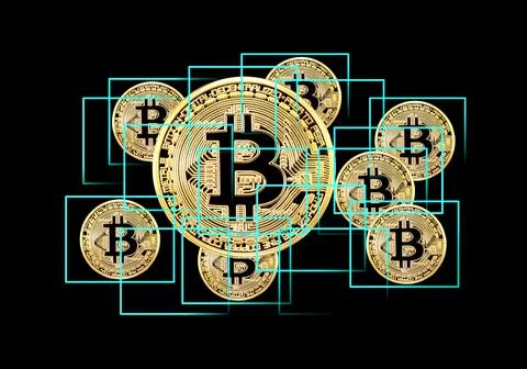 Blockchain network concept, Distributed technology, Block chain and computer  Stock Illustration