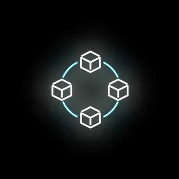 Blockchain network concept with glowing neon cubes Stock Illustration