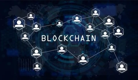 Blockchain Network Concept, World Map Vector Background Illustration Stockillustratie