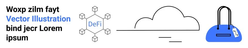 Blockchain network connected to DeFi nodes, a cloud computing icon, and a sec Illustrazione stock