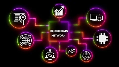Blockchain network with connected icons イラスト素材