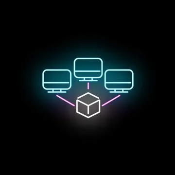 Blockchain network connecting computers with data blocks Illustrazione stock