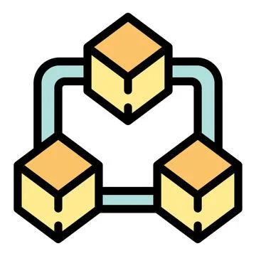 Blockchain network connecting cubes in decentralized system Stock Illustration