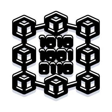 Blockchain network connecting data with binary code イラスト素材
