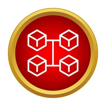 Blockchain network connecting data blocks in red circle 스톡 일러스트