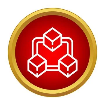 Blockchain network connecting data cubes in red circle Stock Illustration