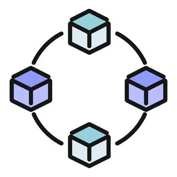 Blockchain network connecting data distribution cubes illustration Illustrazione stock