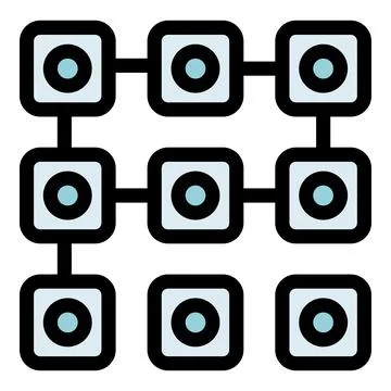 Blockchain network connecting squares and circles representing digital data.. Stock Illustration