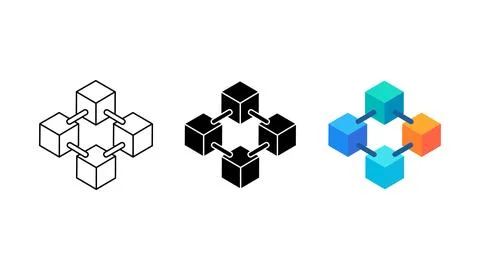 Blockchain network cube icon set Stock Illustration