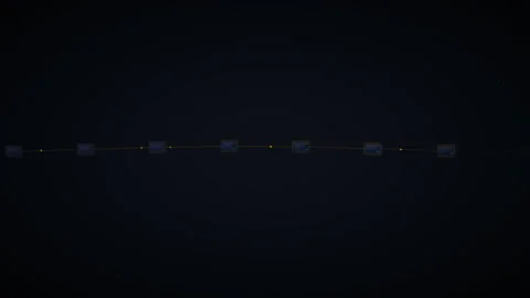 Blockchain Network Cubes Connected with Golden Data Packets Stock Footage 328354996