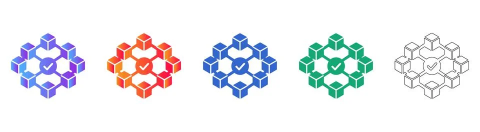 Blockchain Network Data Connection Icons Stock Illustration