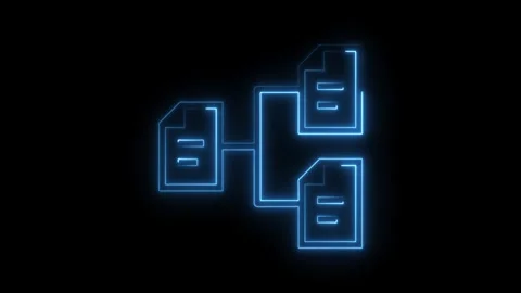 Blockchain network data flow with connected documents in neon blue light on.. Stock Footage 308216754