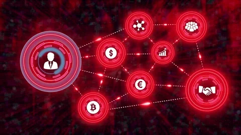 Blockchain network with digital money transactions and global connections Stock Footage 327761462