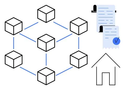 Blockchain Network with Documentation and Property Illustrazione stock