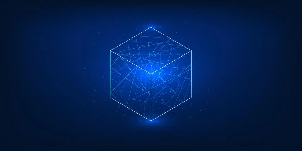 Blockchain network illustration with connected data blocks and digital curr.. Stock Illustration