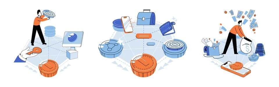 Blockchain. The network interconnected blockchains enables seamless and secure Stockillustratie