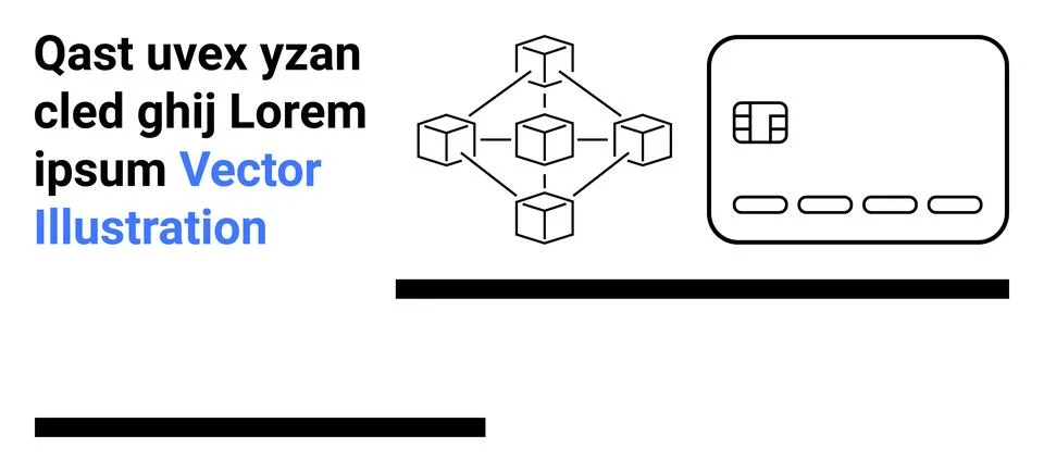 Blockchain network with interconnected cubes next to a credit card icon. Idea Illustrazione stock