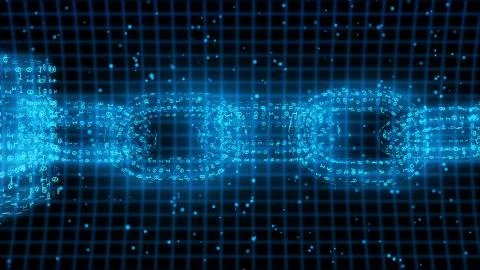 Blockchain Network Security Concept Binary Particle Side View Illustrazione stock