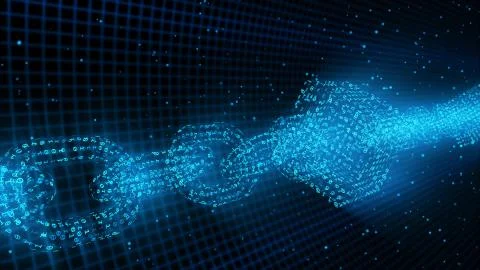 Blockchain Network Security Concept Crypto Binary Particle Closeup Stockillustratie