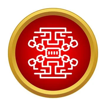 Blockchain networking digital technology icon with gold frame Stock Illustration
