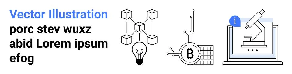 Blockchain networks, cryptocurrency trends, data analysis, innovation, resear Stock Illustration