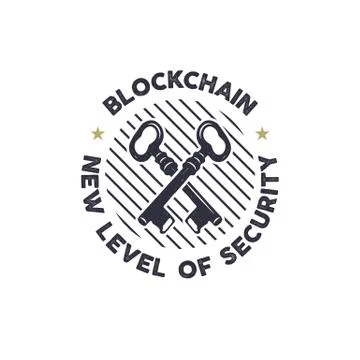 Blockchain - new level of security emblem concept with keys symbol. Digital Illustrazione stock