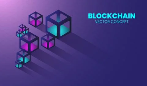 Blockchain new technology in 3d box and isometric concept Stock Illustration