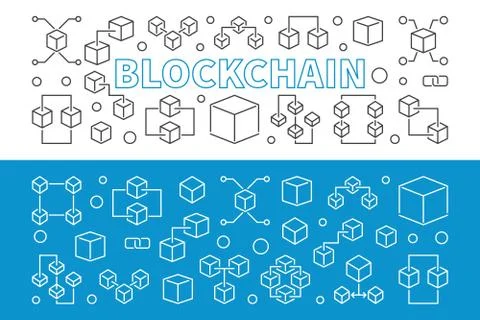 Blockchain new technology horizontal vector outline banners 库存插图