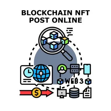 Blockchain nft post online digital asset network Stock Illustration