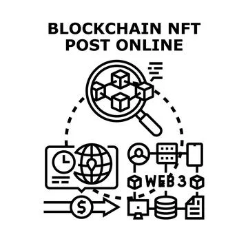 Blockchain nft post online digital asset network Stock Illustration
