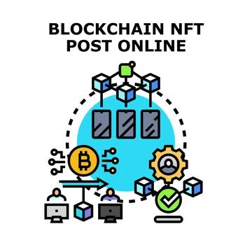 Blockchain nft post online publishing strategy Stock Illustration