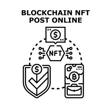 Blockchain nft post online transaction security platform Stock Illustration