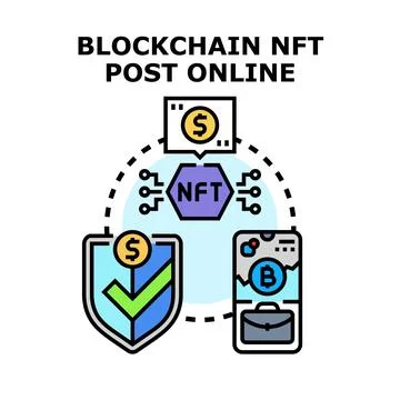 Blockchain nft post online transaction security platform Stock Illustration
