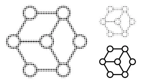 Blockchain Nodes Halftone Dotted Icon Illustrazione stock