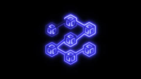 Blockchain Outline Icon in HD Video Neon Animation Stock Footage 304552122
