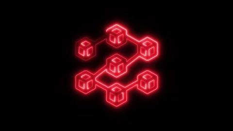 Blockchain Outline Icon in HD Video Neon Animation Stock Footage 304552127